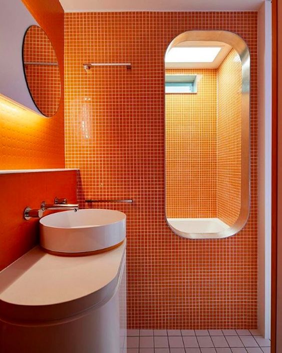 ترکیب رنگ نارنجی در حمام