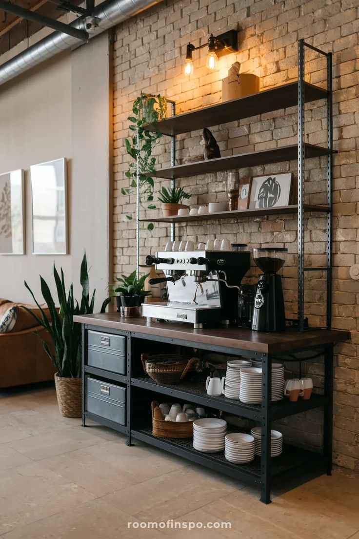کافی بار خانگی مدرن با الهام از سبک صنعتی