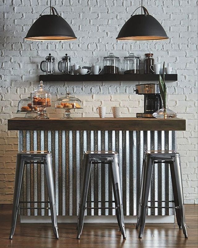 کافی بار خانگی مدرن با الهام از سبک صنعتی