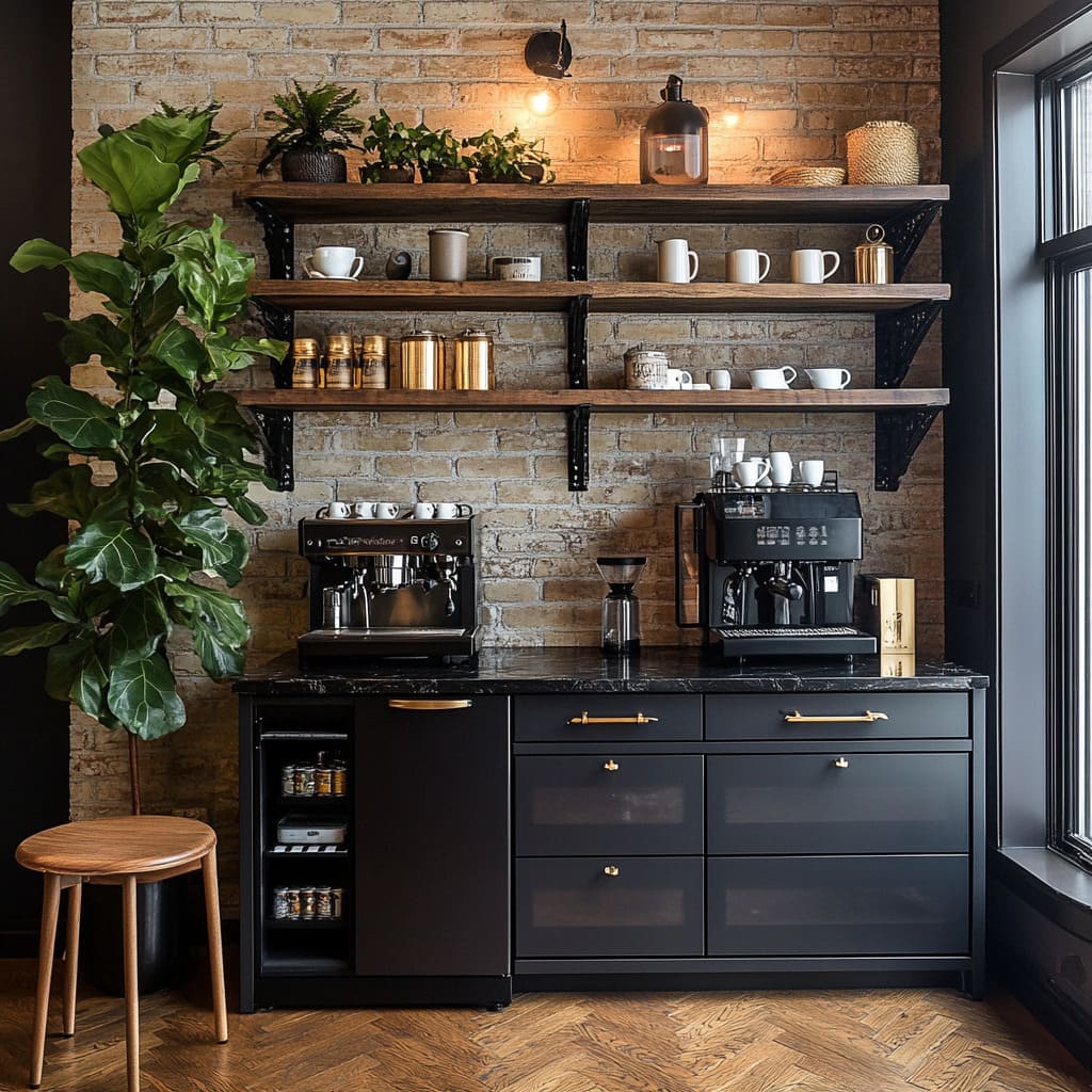 کافی بار خانگی مدرن با الهام از سبک صنعتی