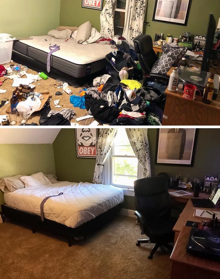 قبل و بعد مرتب کردن اتاق خواب