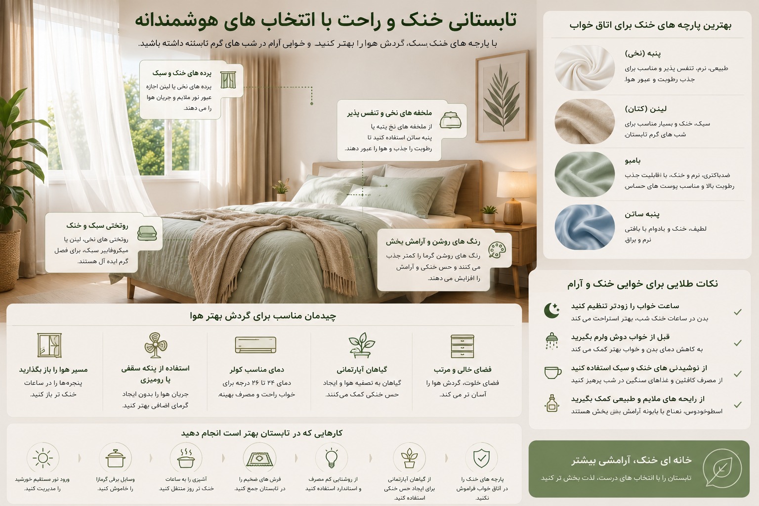 پارچه های خنک را در اتاق خواب فراموش نکنید