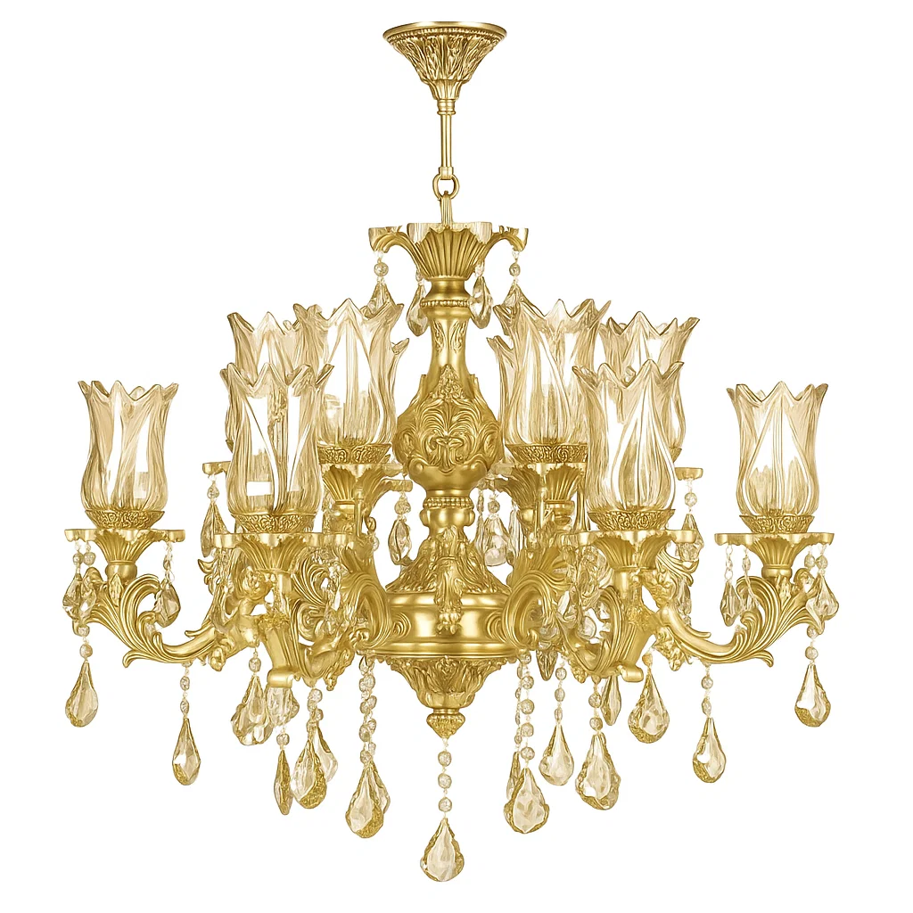 لوستر 6 شاخه 12 لامپ طلا آلومينيوم S3415 - فرم لوستر آلومینیوم جدید