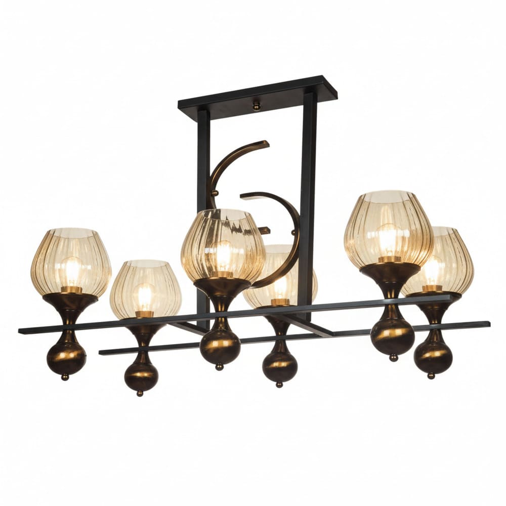 1706-6 لوستر خطی شش شعله چشمه نور کد 1706/6BK - Image 1