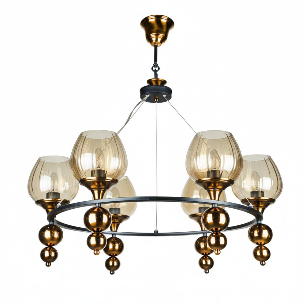 1703-6 لوستر شش شعله چشمه نور کد 1703/6BK - Image 1